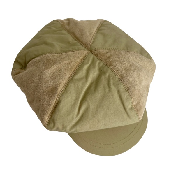 VTG 6 Panel Baker Boy / Newsboy Cap | Khaki Cotton & Faux Suede | Unisex Hat - Picture 4 of 6